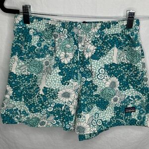 Patagonia Girls Youth XL 14 Baggies Shorts Green Floral Nylon Tropical Beach EUC